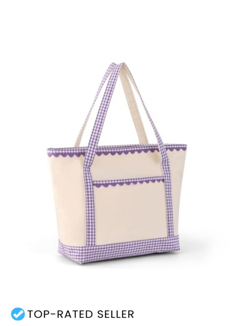 Canvas Gingham Tote Bag Large Zip Shoulder Purse Travel Beach